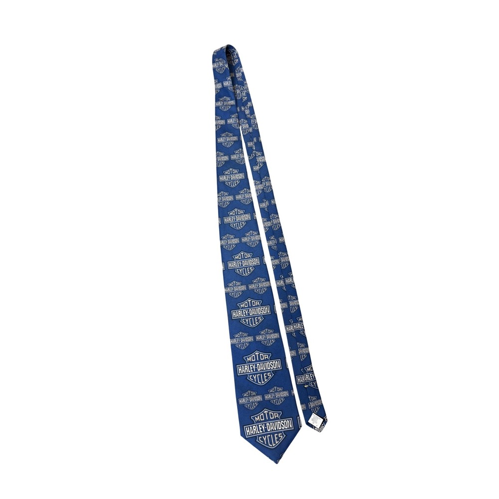 Harley-Davidson Tie Mens One Size Blue Allover Logo Biker Ralph Marlin Made USA